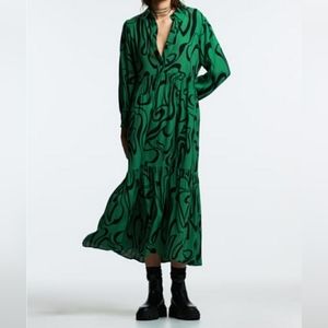 Zara Pinted Midi Dress, Geen, XL 